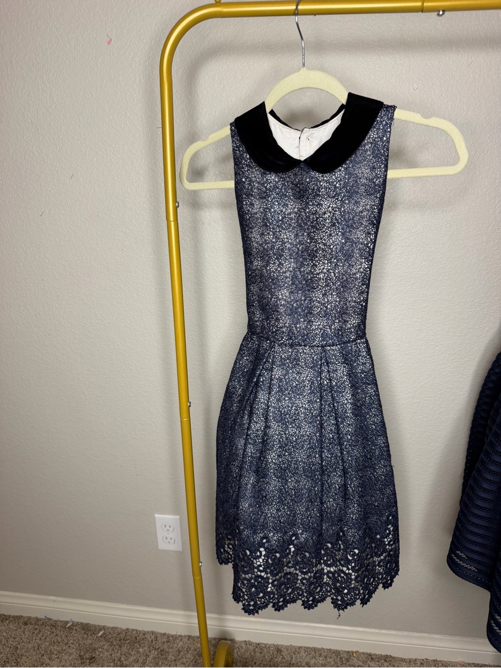 Isabel Garreton Navy Blue Fit-and-Flare Dress with Velvet